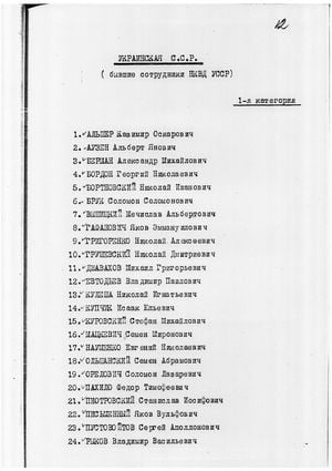 Сталинский расстрельный список в ОП от 7.9.1937 г. (Киев)