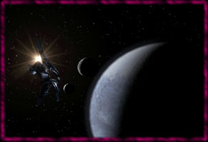 Планета Минбар, вид с орбиты. Также виден тяжёлый крейсер типа «Шар'Лин»