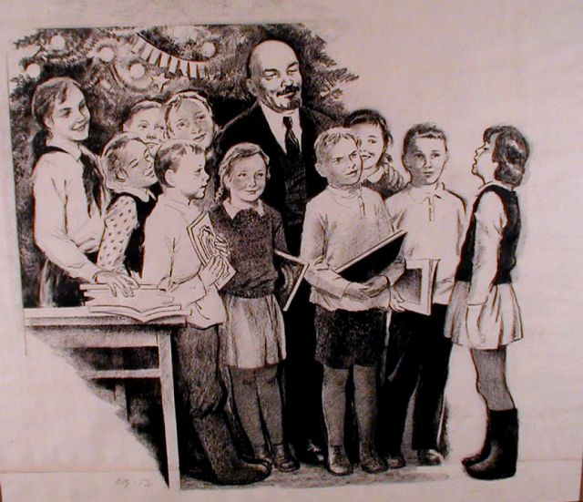 Щеглов Валериан Васильевич. «Ленин и дети». 1953. Бумага.
