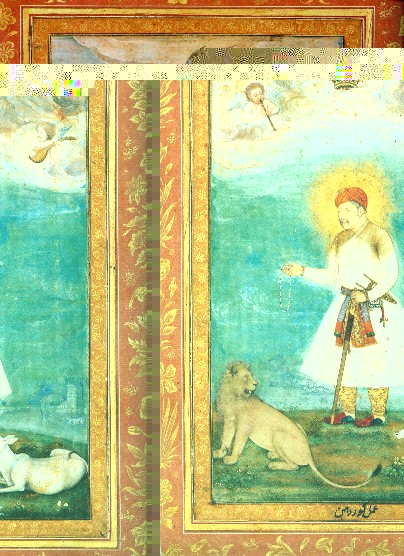 Файл:Govardhan. Портрет Акбара со львом и ланью. ок.1630г. Метрополитен..jpg