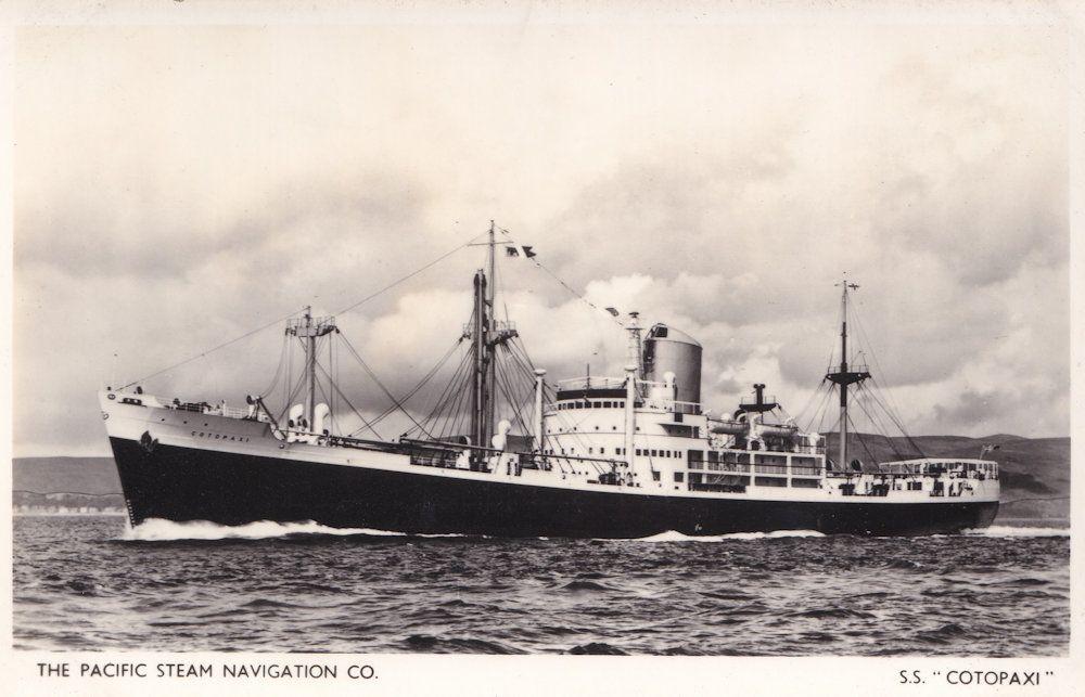 Почтовая открытка с изображением SS Cotopaxi, не раньше мая 1954
