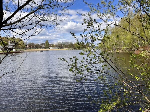 Вид на Клязьминское водохранилище с пикниковой зоны оздоровительного комплекса