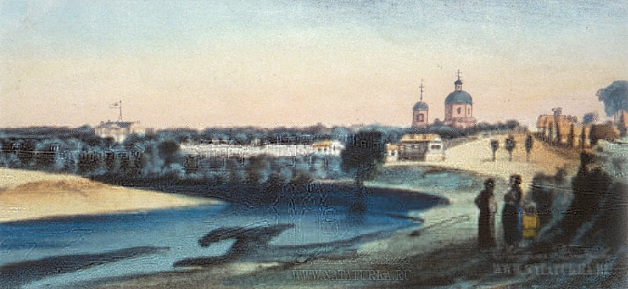 Вид села Ильинского от Москвы-реки. По литографии 1867 г., ГИМ