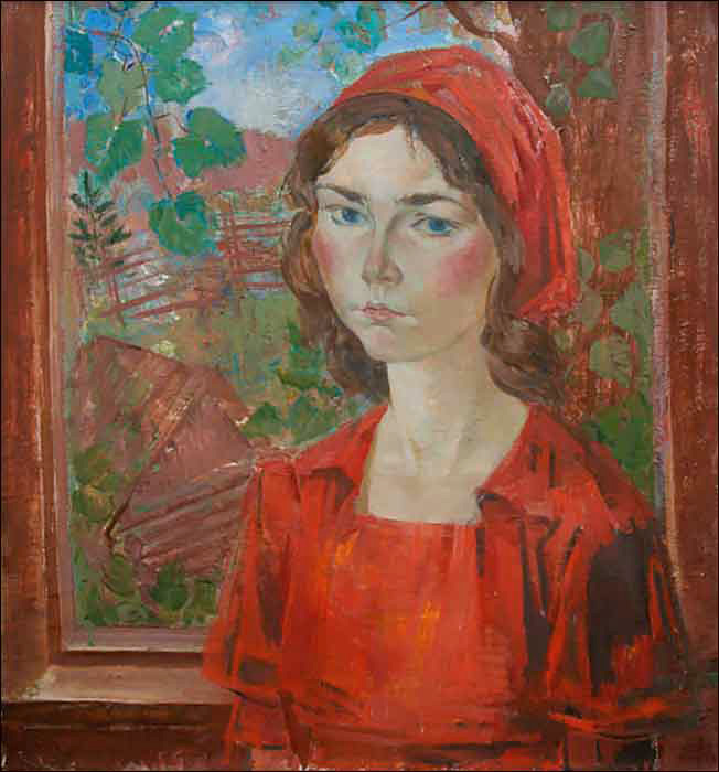 Шаманов Б. Портрет дочери в красном. 1972