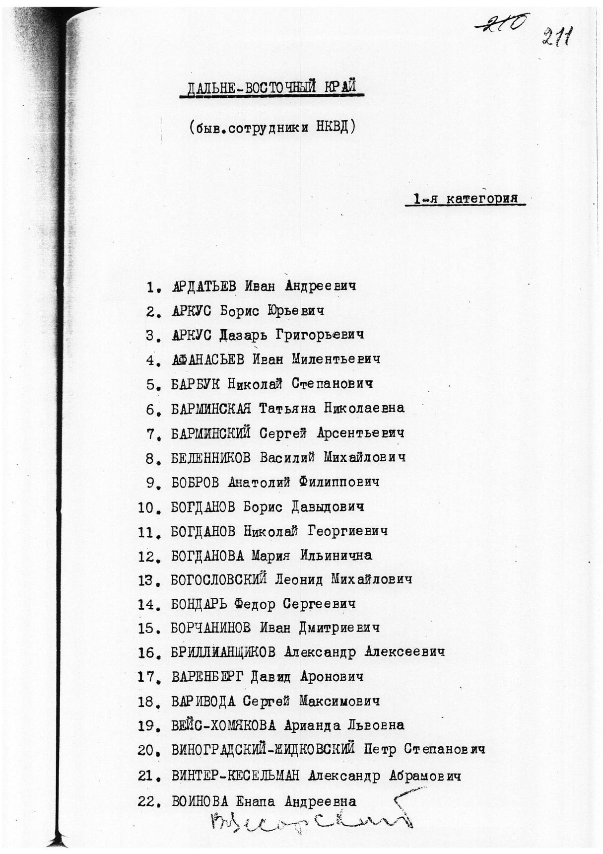 Сталинский расстрельный список в ОП от 3.2.1938 г. (Хабаровск)