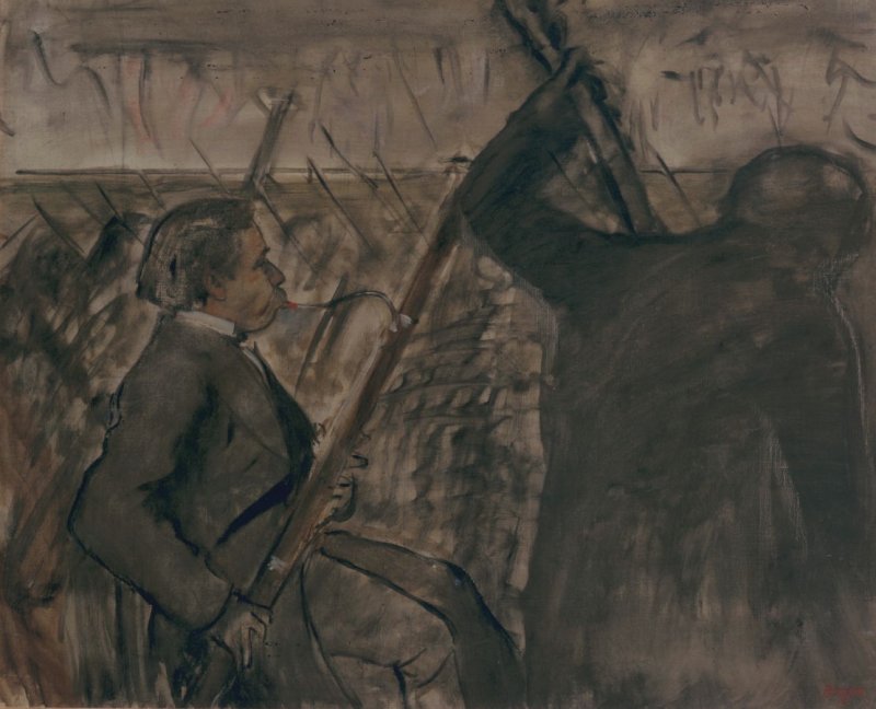 Degas - Musicians in the Orchestra (Portrait of Desire Dihau), ca. 1870.jpg