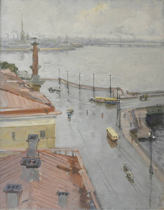 Файл:Литвинский-Дождь-Вид на Стрелку ВО-1957.jpg